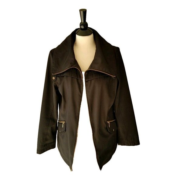 Women's Platinum Utex Black Rain Jacket Long Sleeves Zip Front Size M - Picture 2 of 7